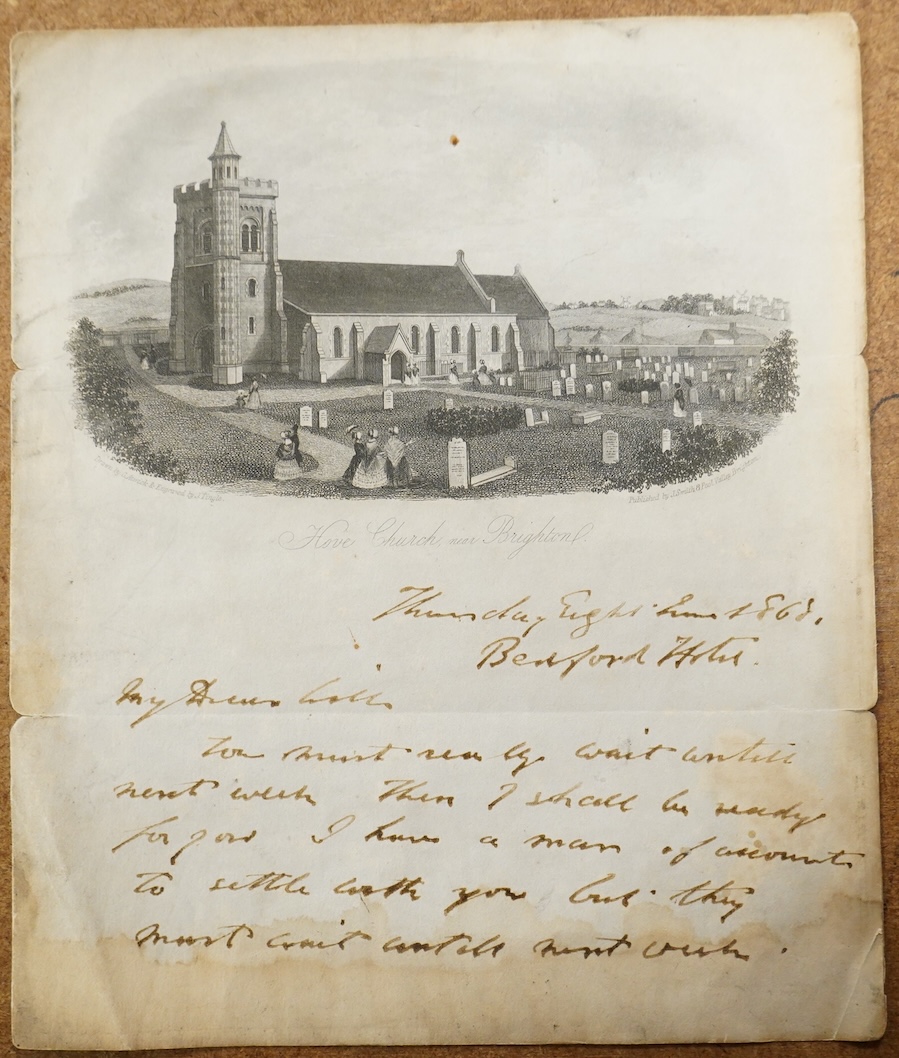 Charles Dickens Junior, a handwritten letter signed by Dickens, on notepaper with a heading in the form of an engraving of ‘Hove Church, near Brighton’